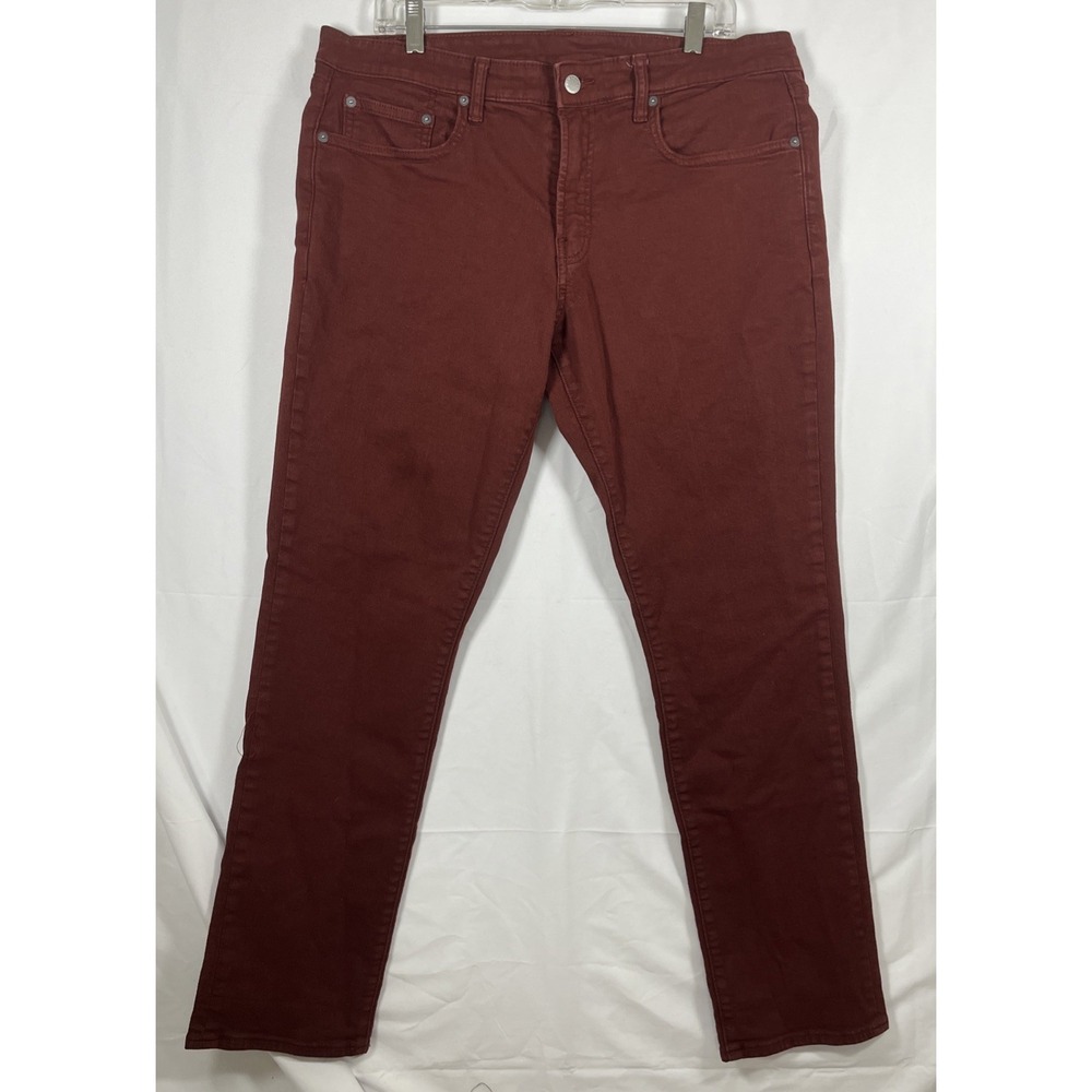 BONOBOS Jeans Mens 36x32  Burgundy Straight‎ Stretch Performance Denim 5 Pocket